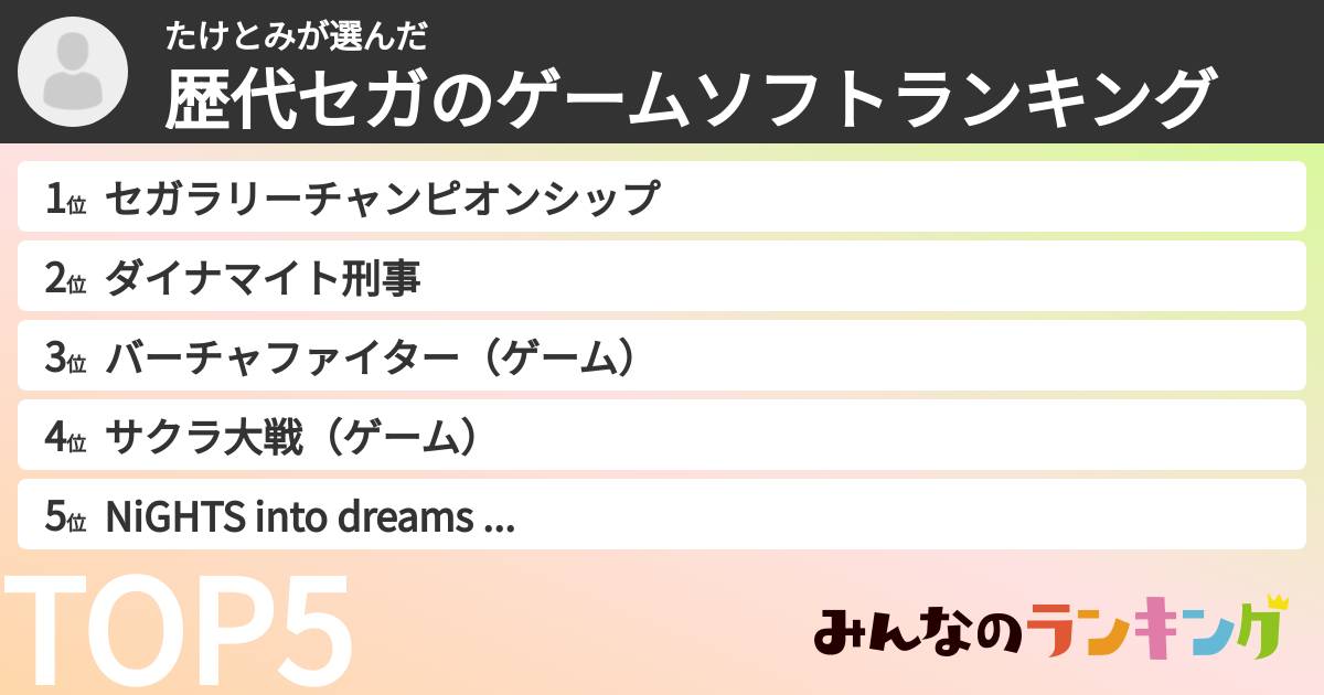 たけとみさんの「歴代セガのゲームソフトランキング」