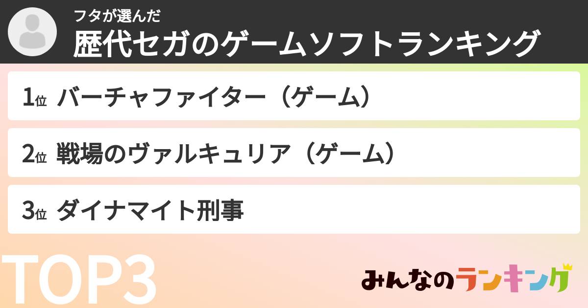 フタさんの「歴代セガのゲームソフトランキング」