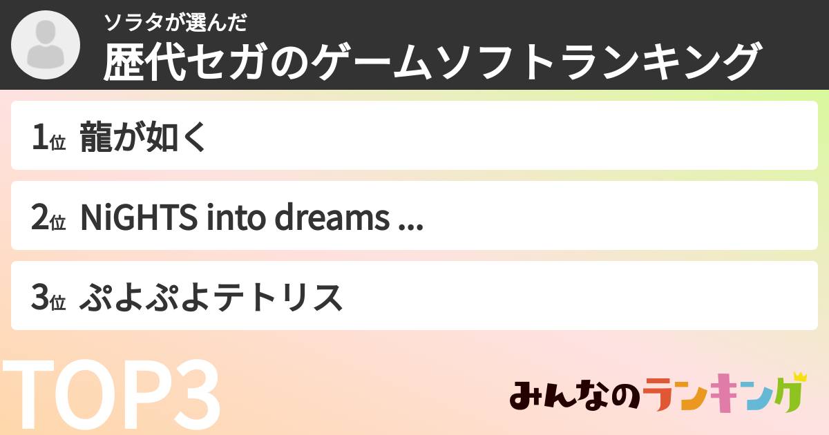 ソラタさんの「歴代セガのゲームソフトランキング」