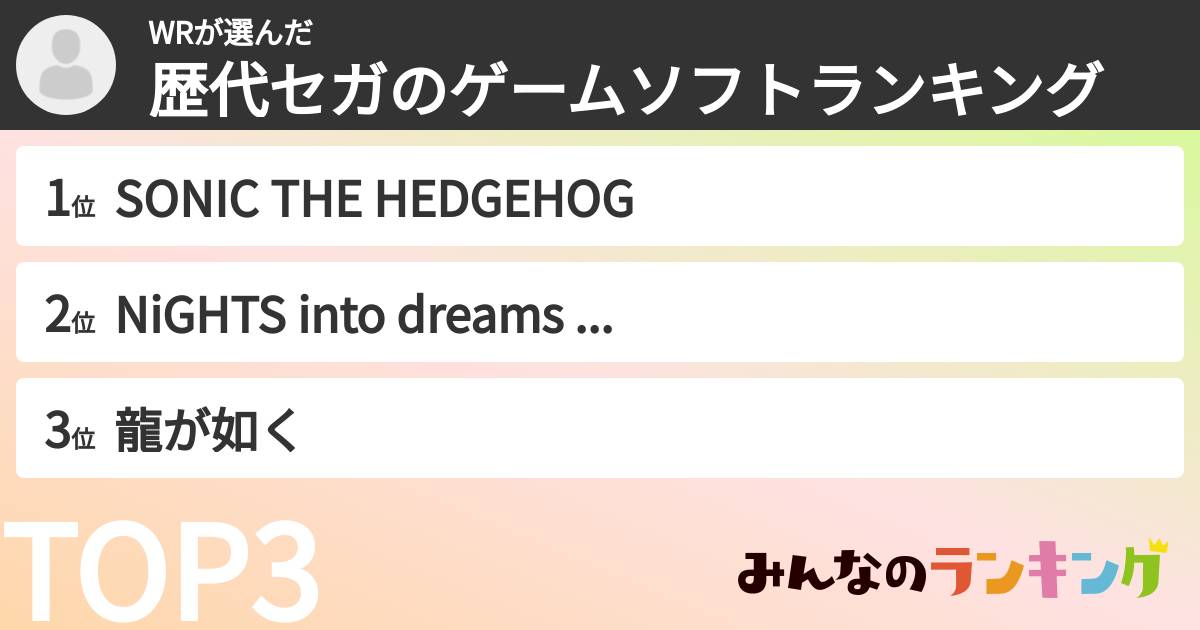 WRさんの「歴代セガのゲームソフトランキング」