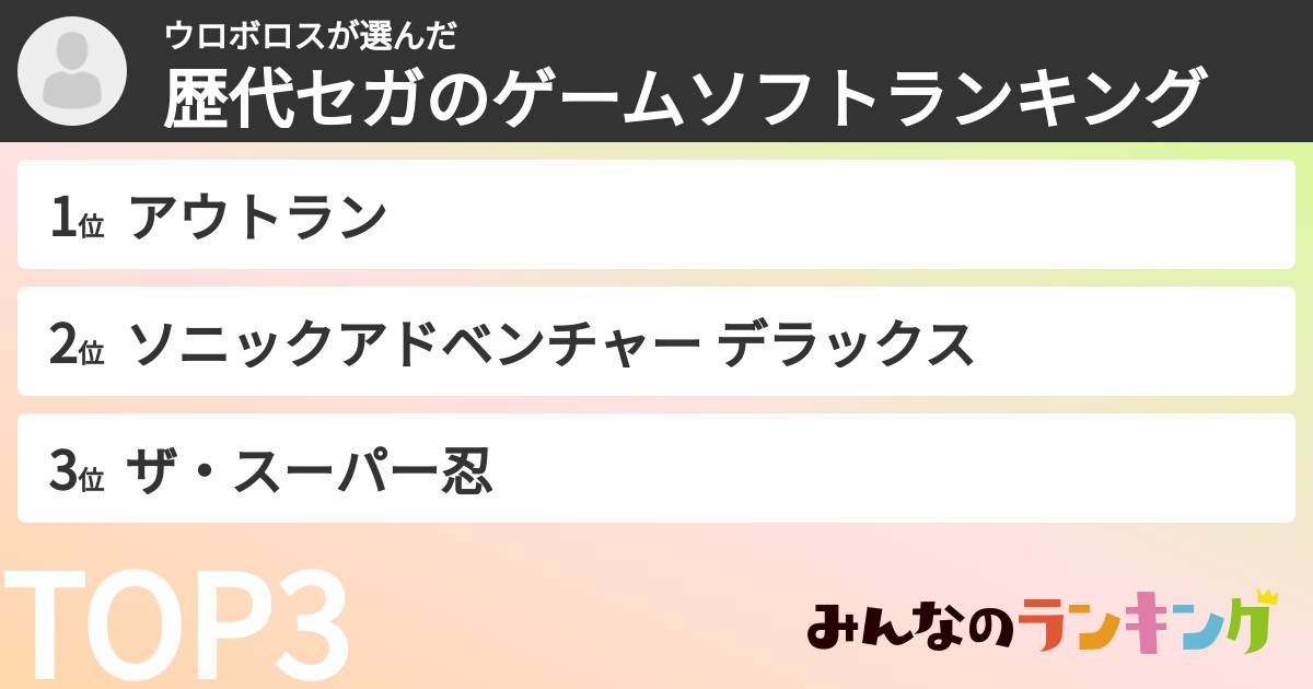 ウロボロスさんの「歴代セガのゲームソフトランキング」