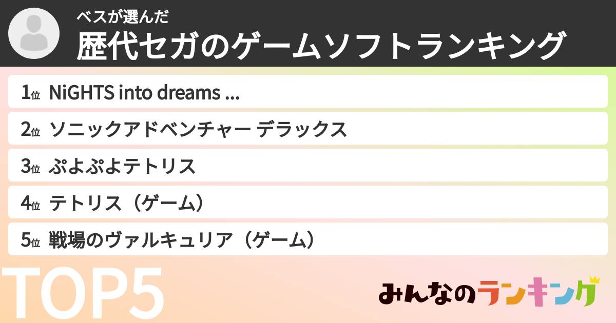 ベスさんの「歴代セガのゲームソフトランキング」