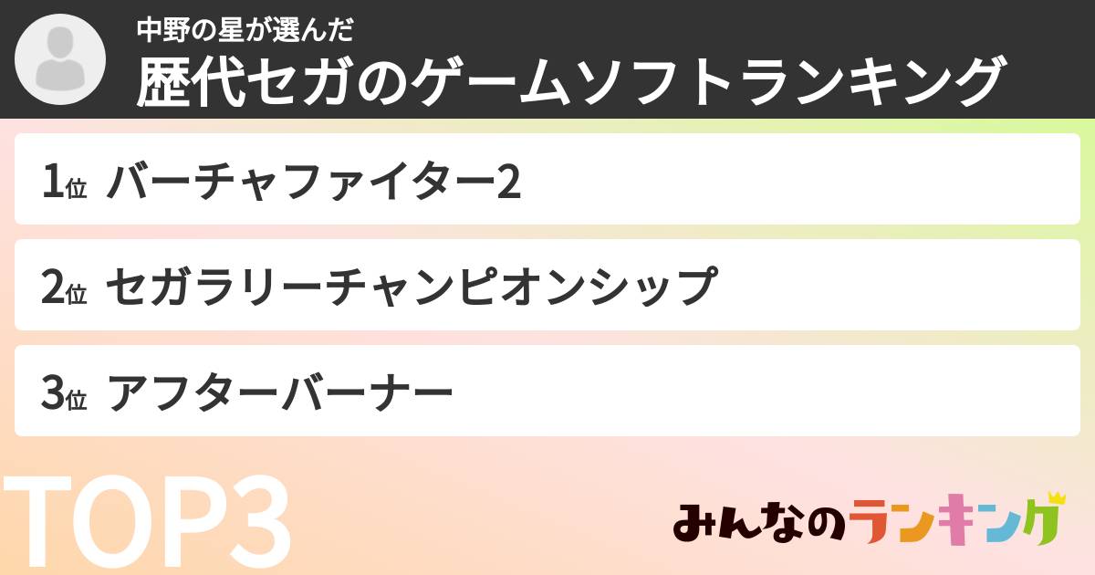 中野の星さんの「歴代セガのゲームソフトランキング」