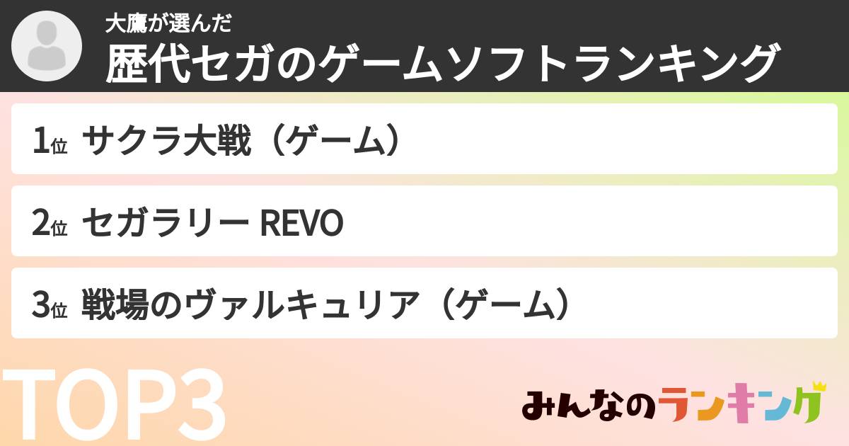 大鷹さんの「歴代セガのゲームソフトランキング」