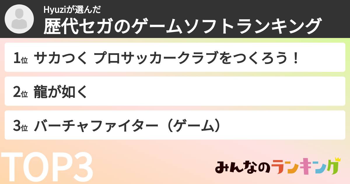 Hyuziさんの「歴代セガのゲームソフトランキング」