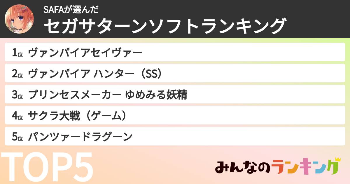 SAFAさんの「セガサターンソフトランキング」