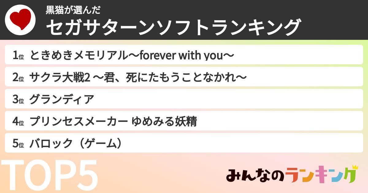 黒猫さんの「セガサターンソフトランキング」