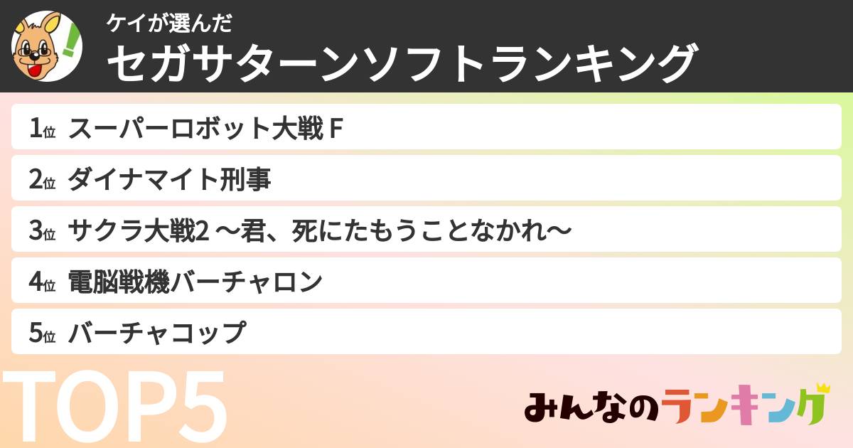 ケイさんの「セガサターンソフトランキング」