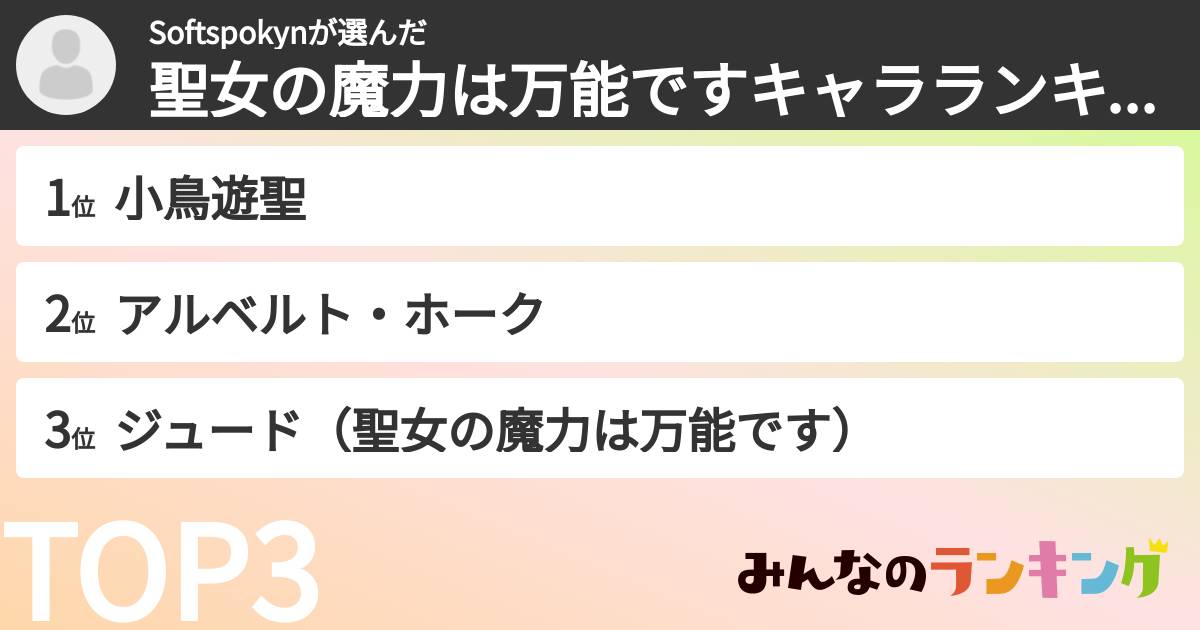 Softspokynさんの「聖女の魔力は万能ですキャラランキング」
