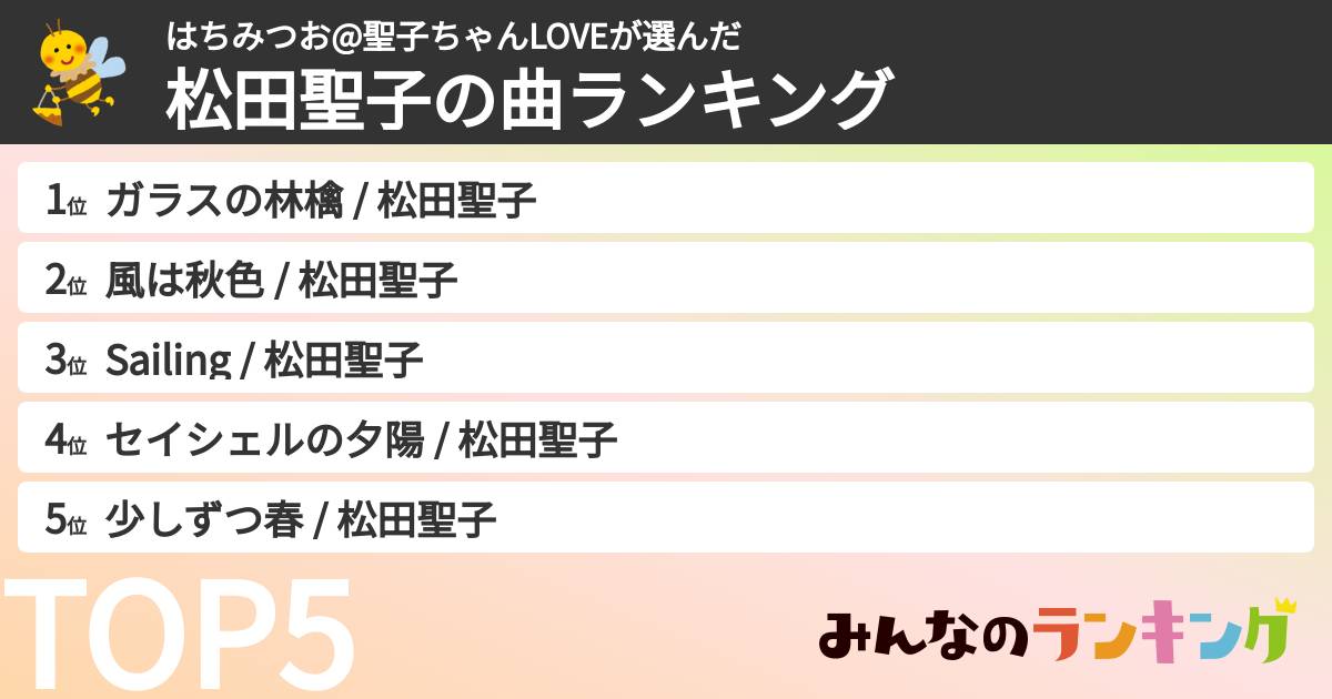 はちみつお@聖子ちゃんLOVEさんの「松田聖子の曲ランキング」
