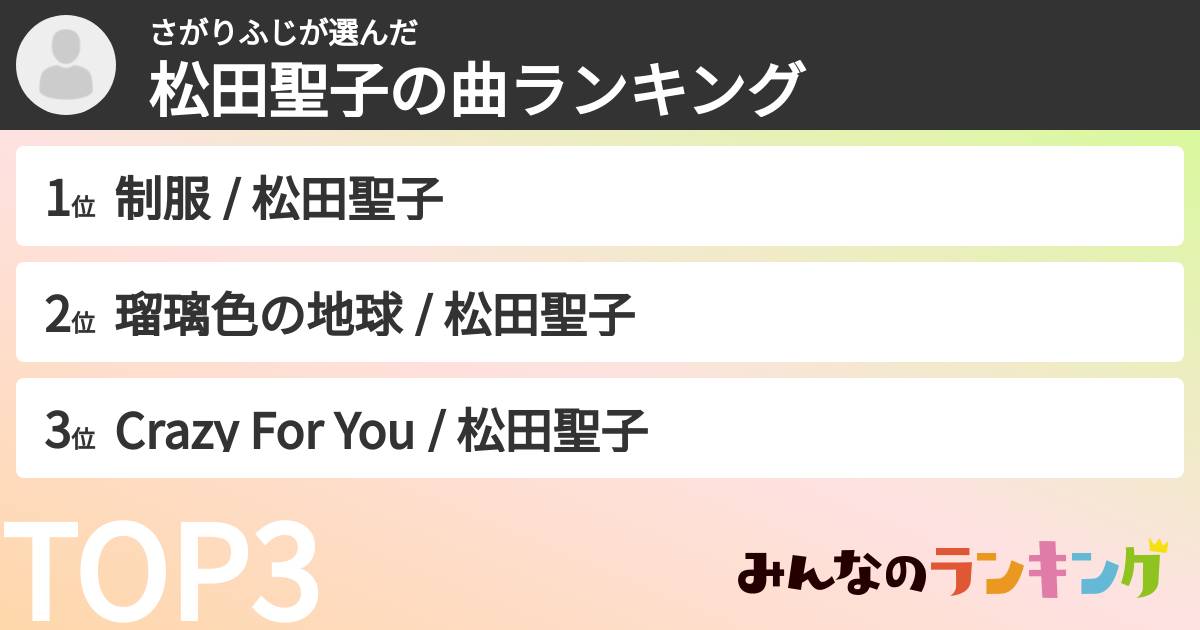 さがりふじさんの「松田聖子の曲ランキング」