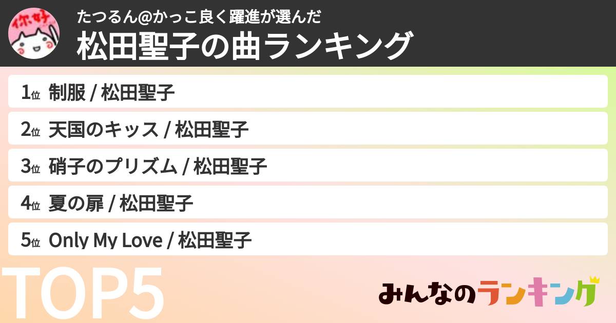 たつるん@かっこ良く躍進さんの「松田聖子の曲ランキング」