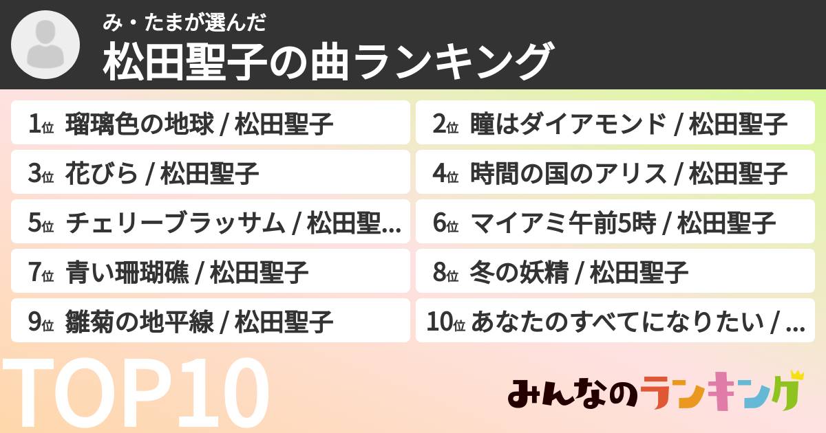み・たまさんの「松田聖子の曲ランキング」
