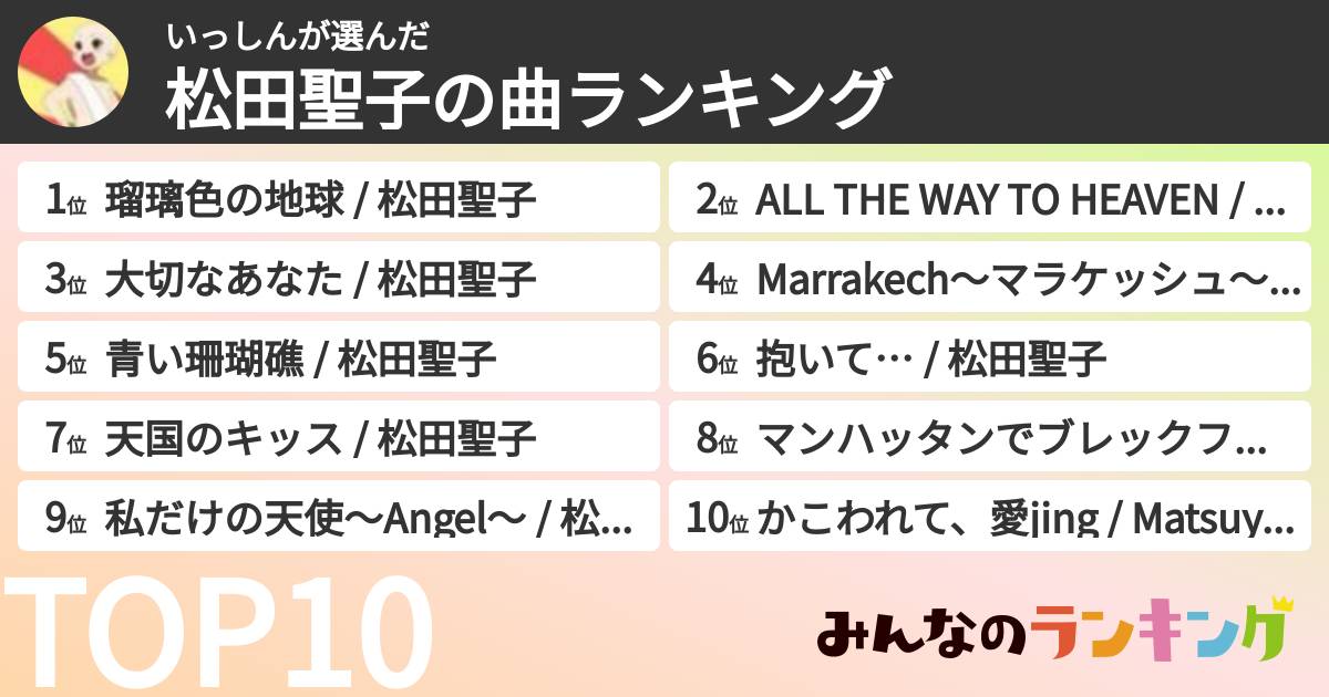 いっしんさんの「松田聖子の曲ランキング」
