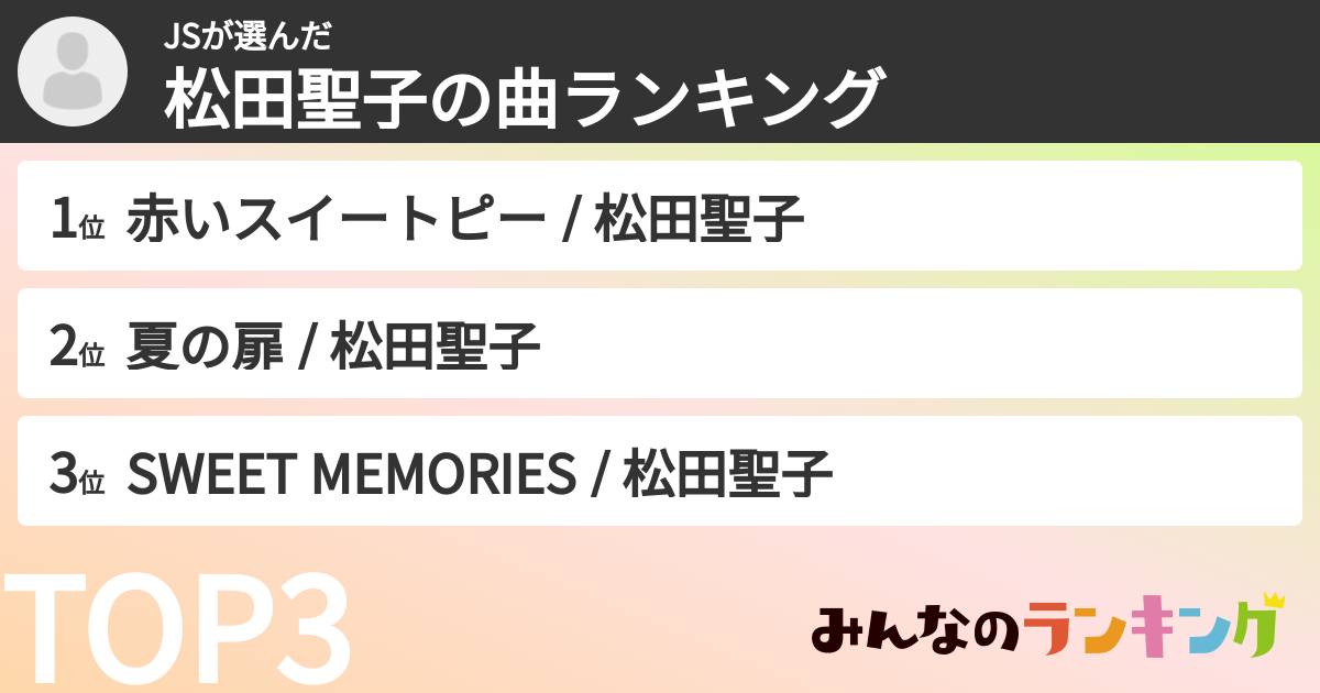 JSさんの「松田聖子の曲ランキング」