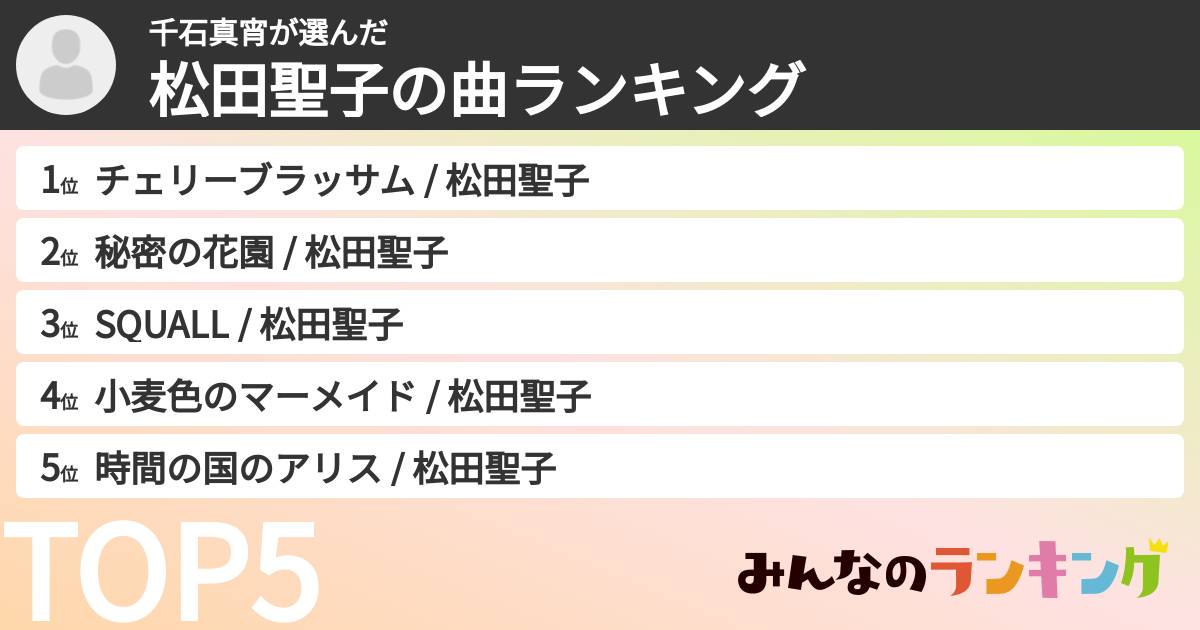 千石真宵さんの「松田聖子の曲ランキング」