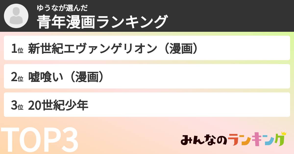 ゆうなさんの「青年漫画ランキング」