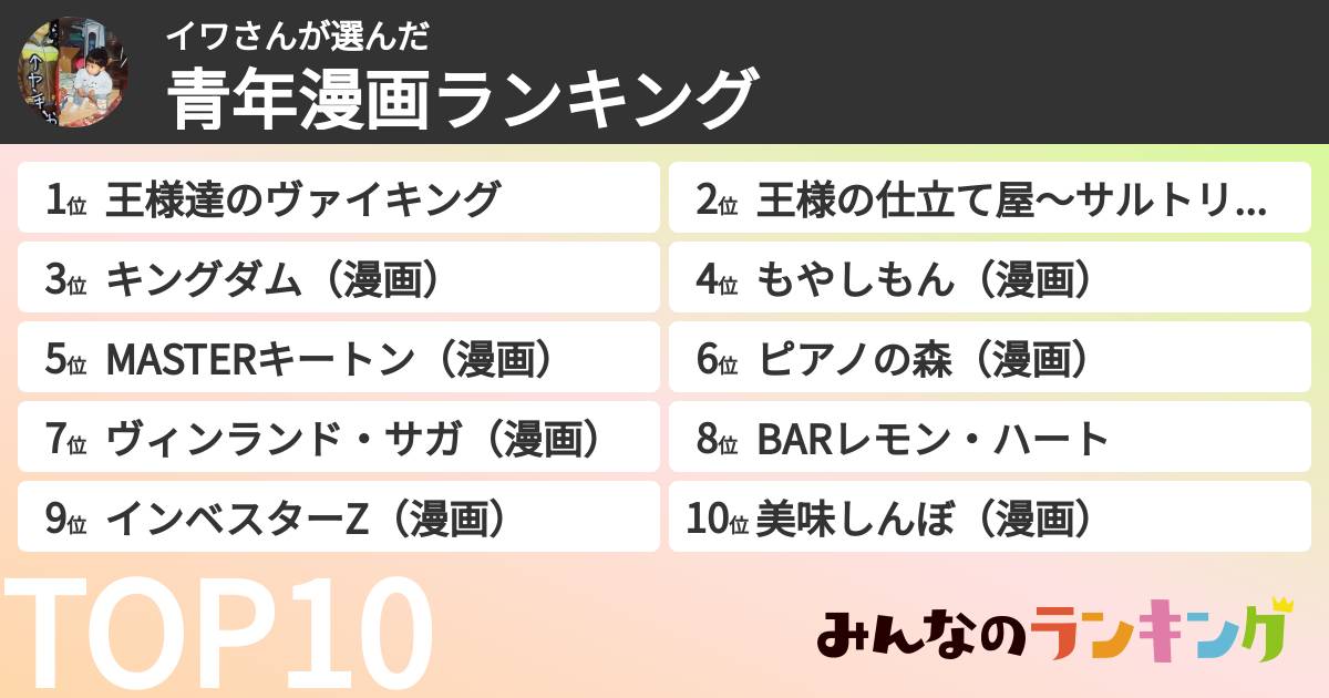 イワさんさんの「青年漫画ランキング」