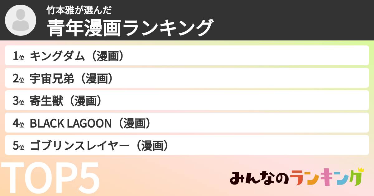 竹本雅さんの「青年漫画ランキング」