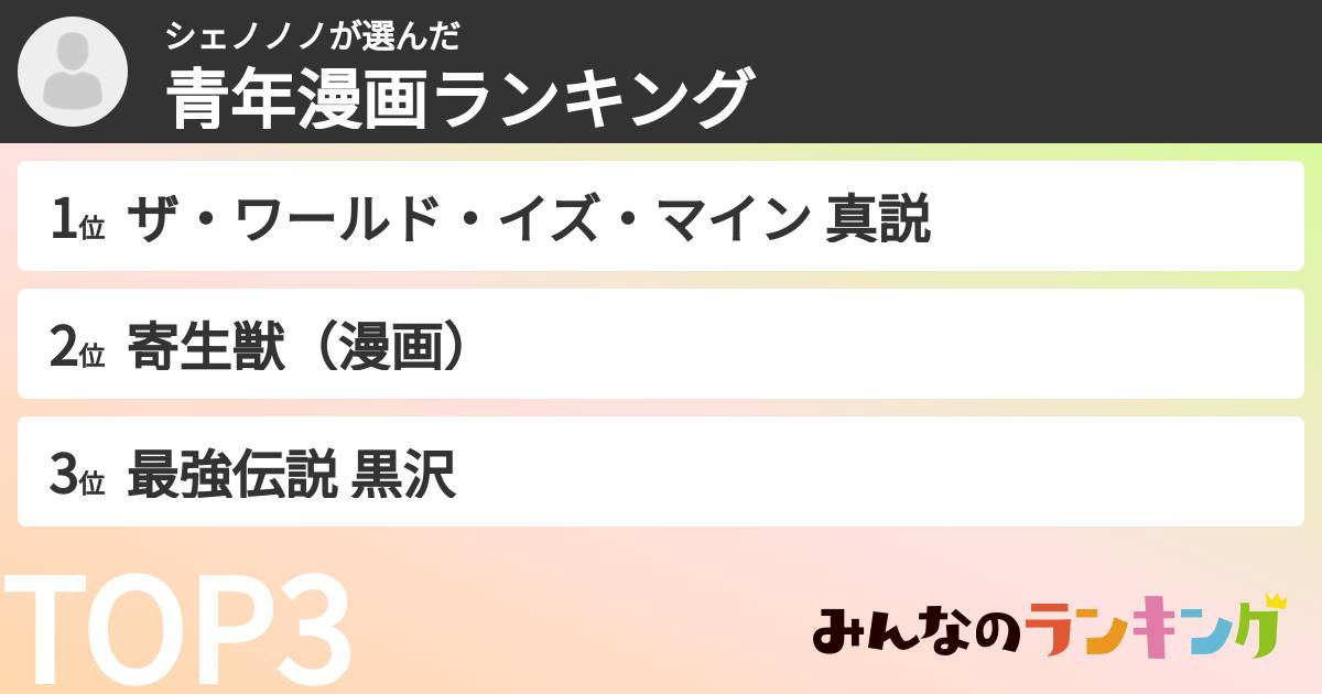 シェノノノさんの「青年漫画ランキング」