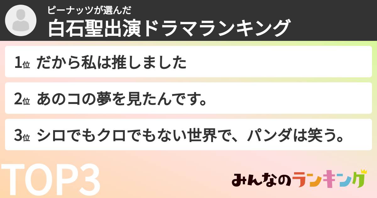 ピーナッツさんの「白石聖出演ドラマランキング」