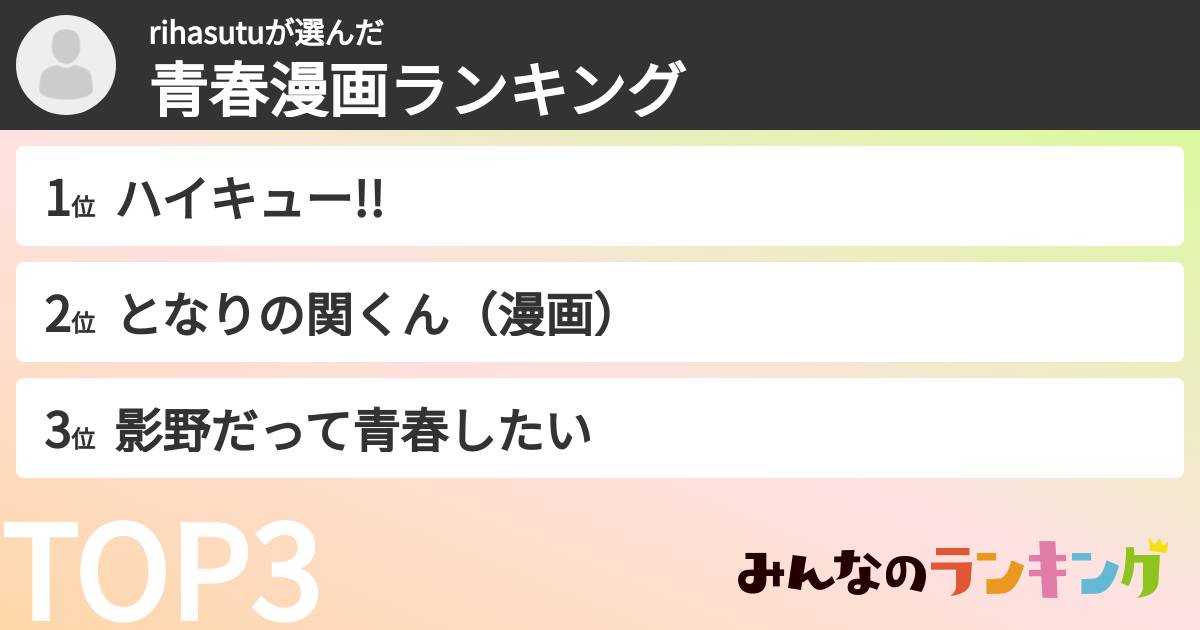 rihasutuさんの「青春漫画ランキング」