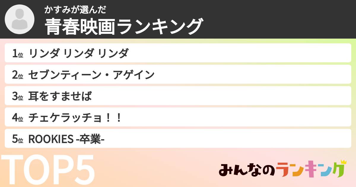 かすみさんの「青春映画ランキング」