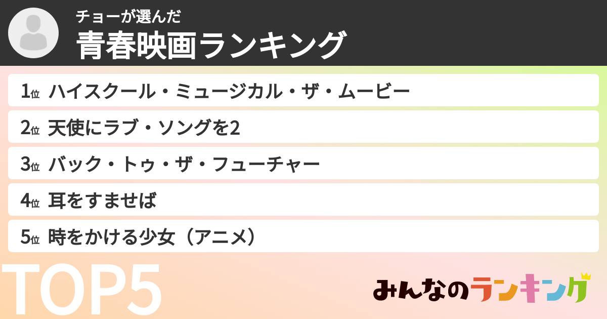 チョーさんの「青春映画ランキング」