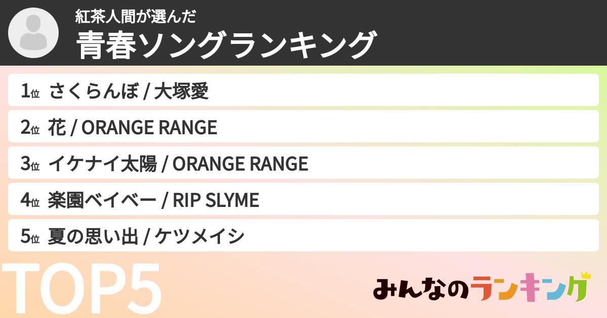 紅茶人間さんの「青春ソングランキング」