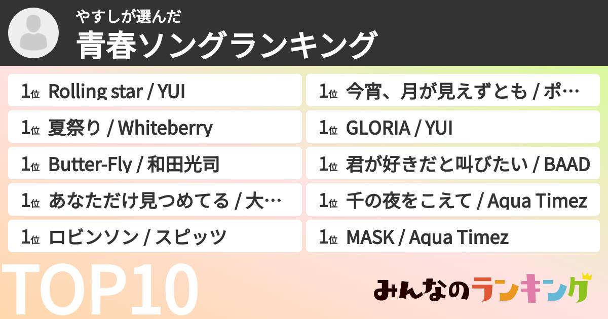 やすしさんの「青春ソングランキング」