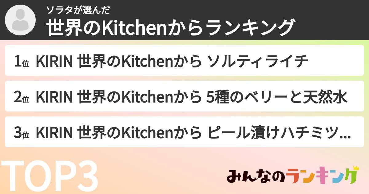 ソラタさんの「世界のKitchenからランキング」