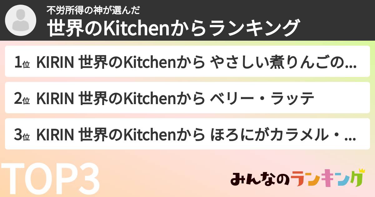 不労所得の神さんの「世界のKitchenからランキング」