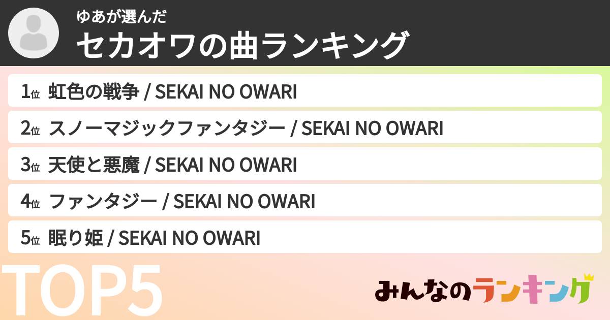 ゆあさんの「セカオワの曲ランキング」