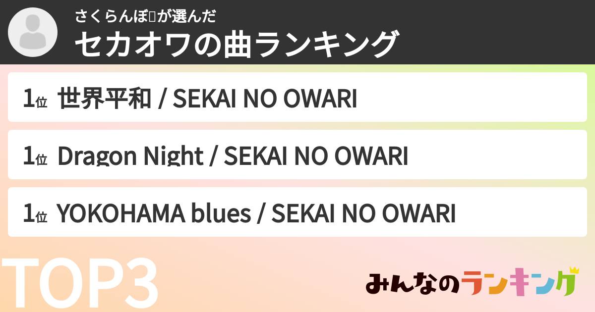 さくらんぼ🍒さんの「セカオワの曲ランキング」