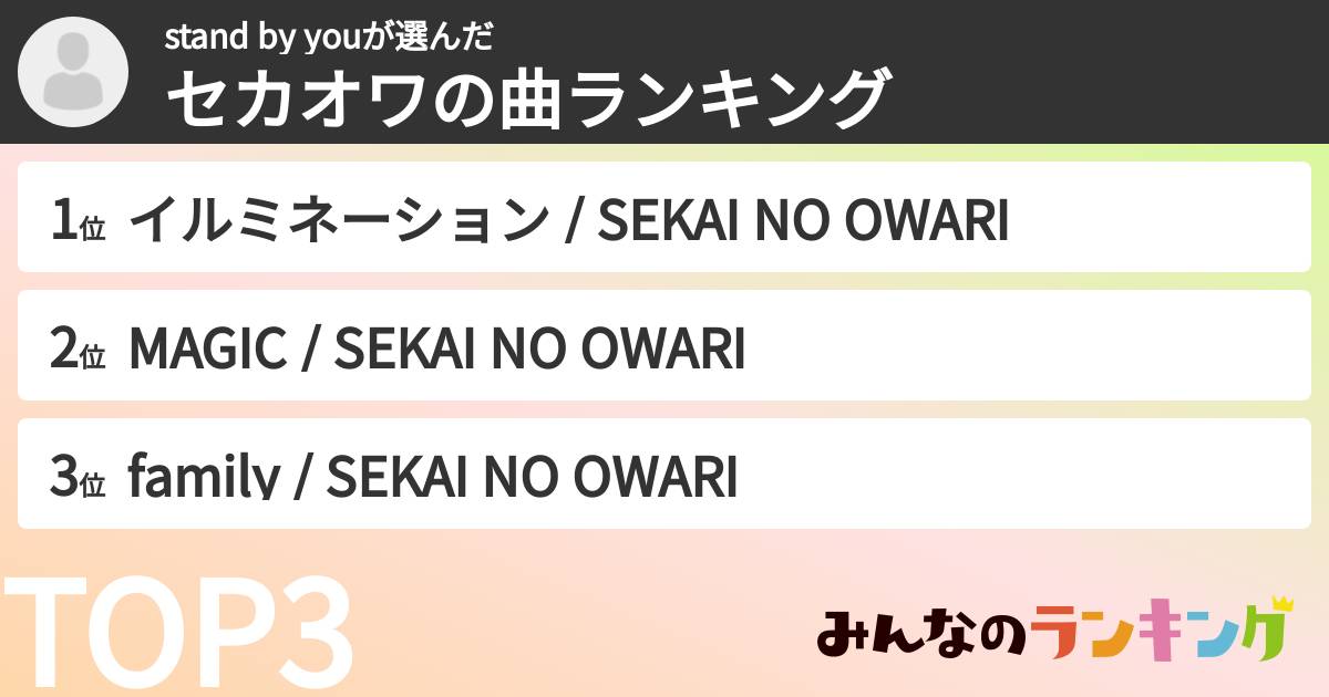 stand by youさんの「セカオワの曲ランキング」