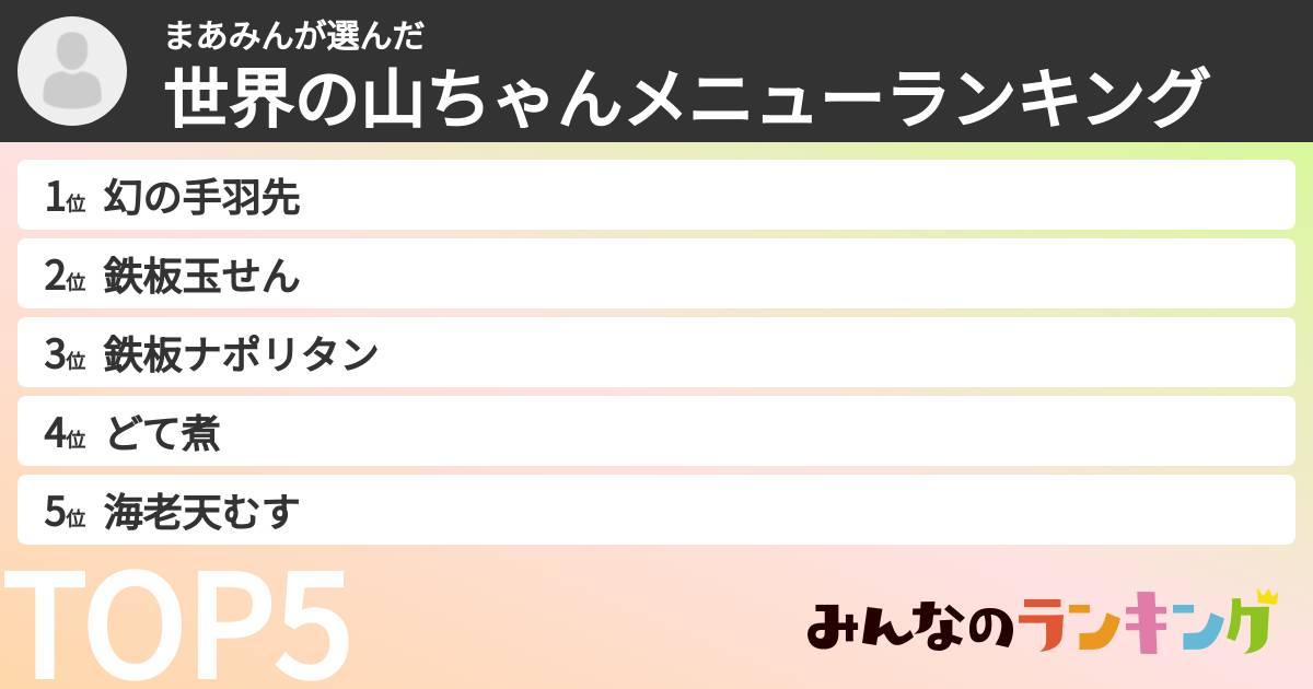 まあみんさんの「世界の山ちゃんメニューランキング」