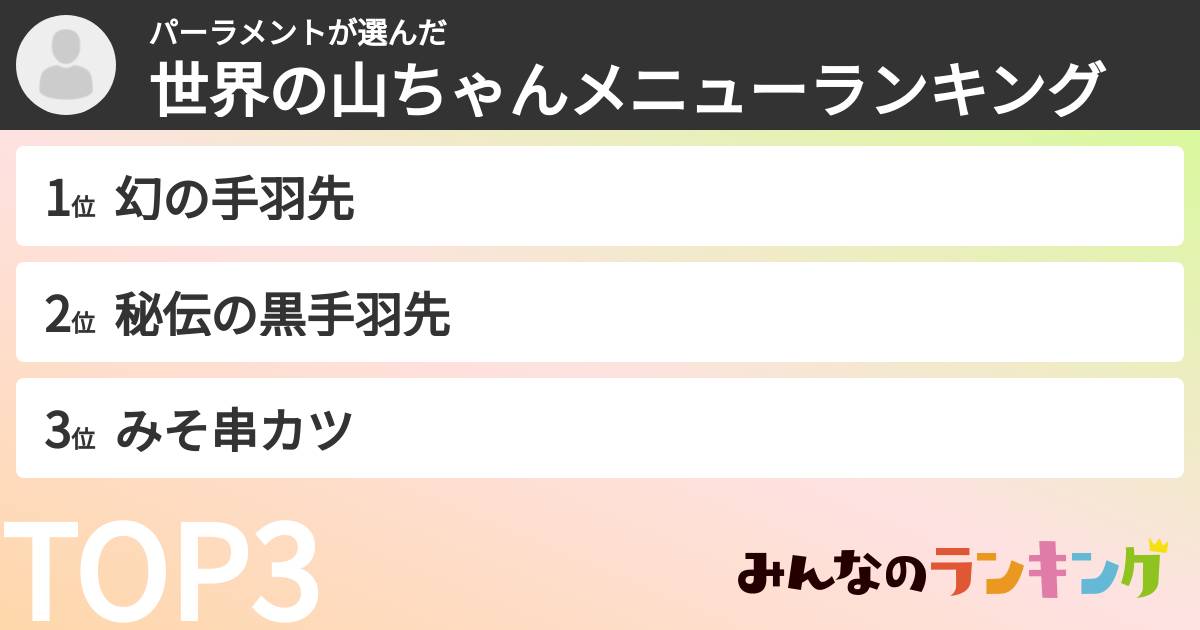 パーラメントさんの「世界の山ちゃんメニューランキング」