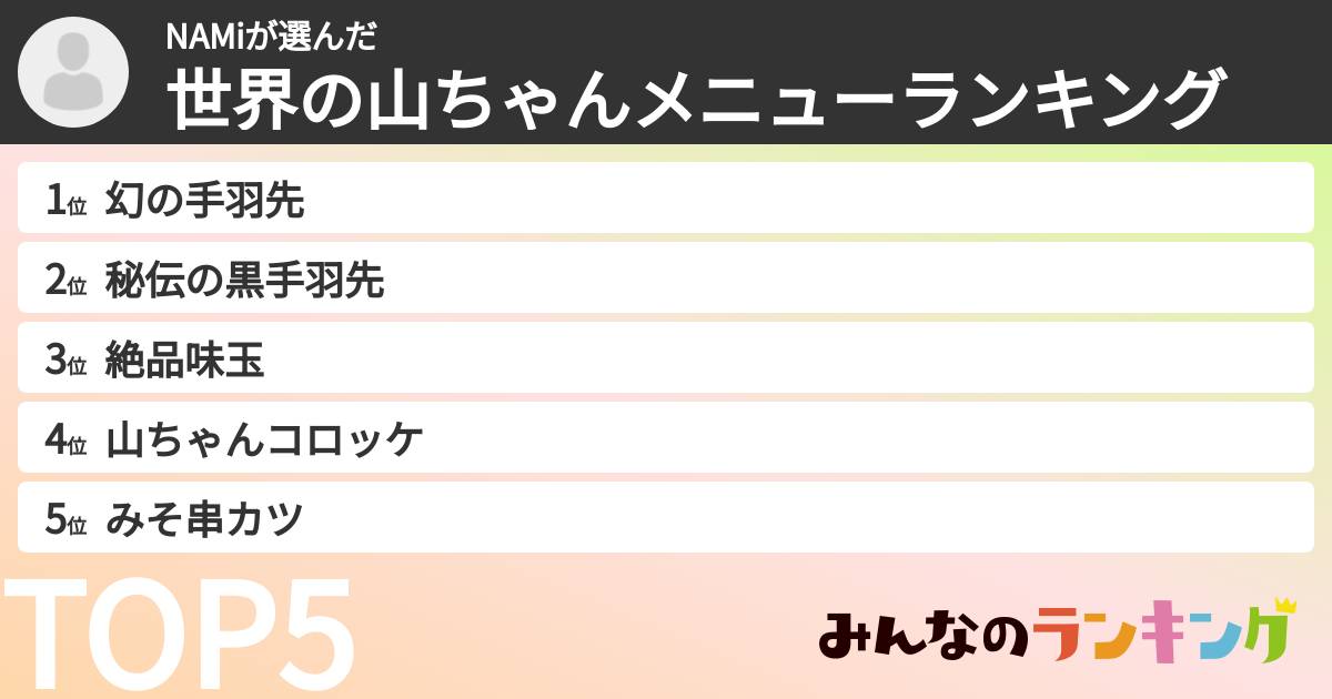 NAMiさんの「世界の山ちゃんメニューランキング」