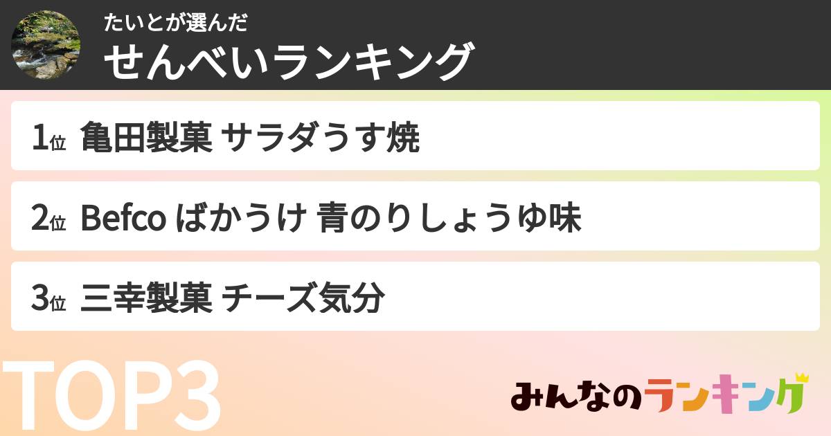 たいとさんの「せんべいランキング」