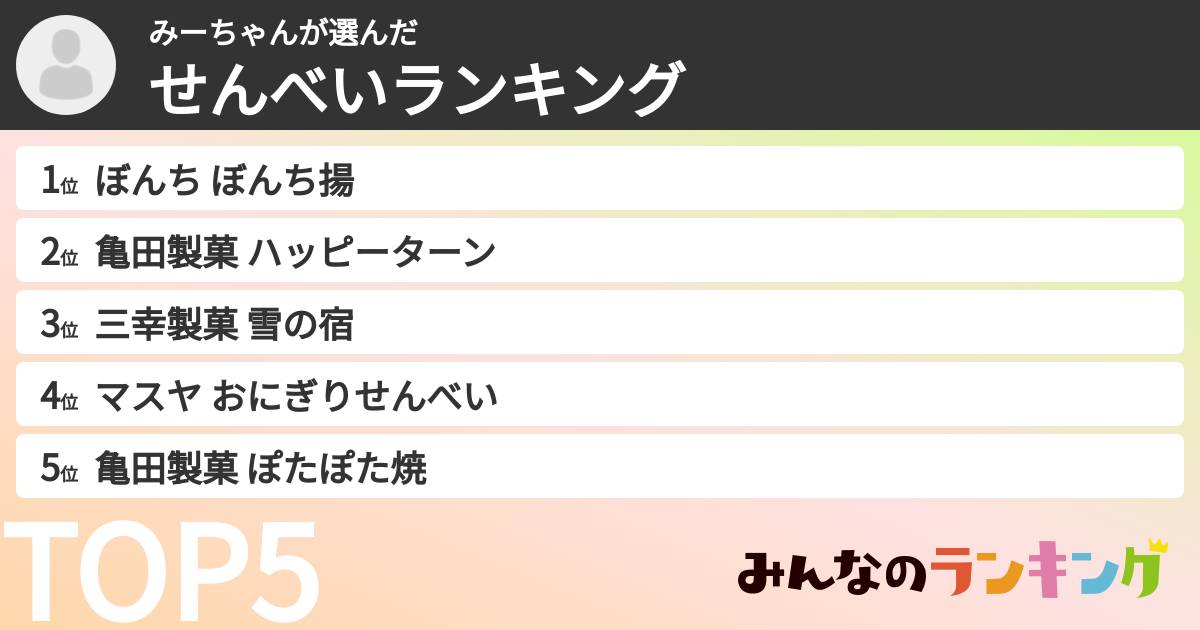 みーちゃんさんの「せんべいランキング」