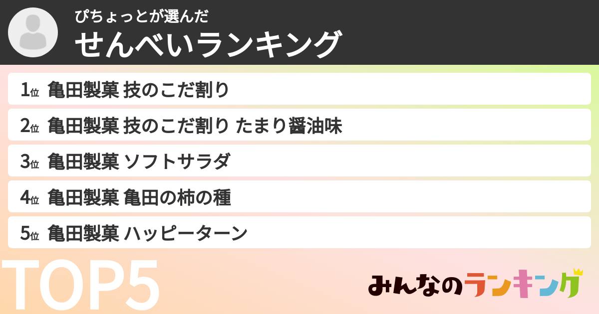 ぴちょっとさんの「せんべいランキング」