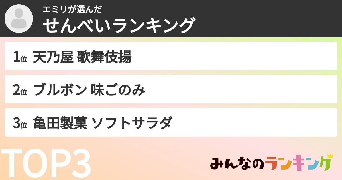 エミリさんの「せんべいランキング」