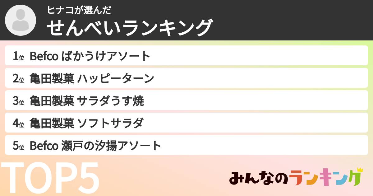 ヒナコさんの「せんべいランキング」