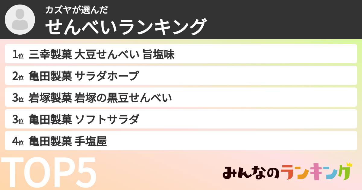 カズヤさんの「せんべいランキング」