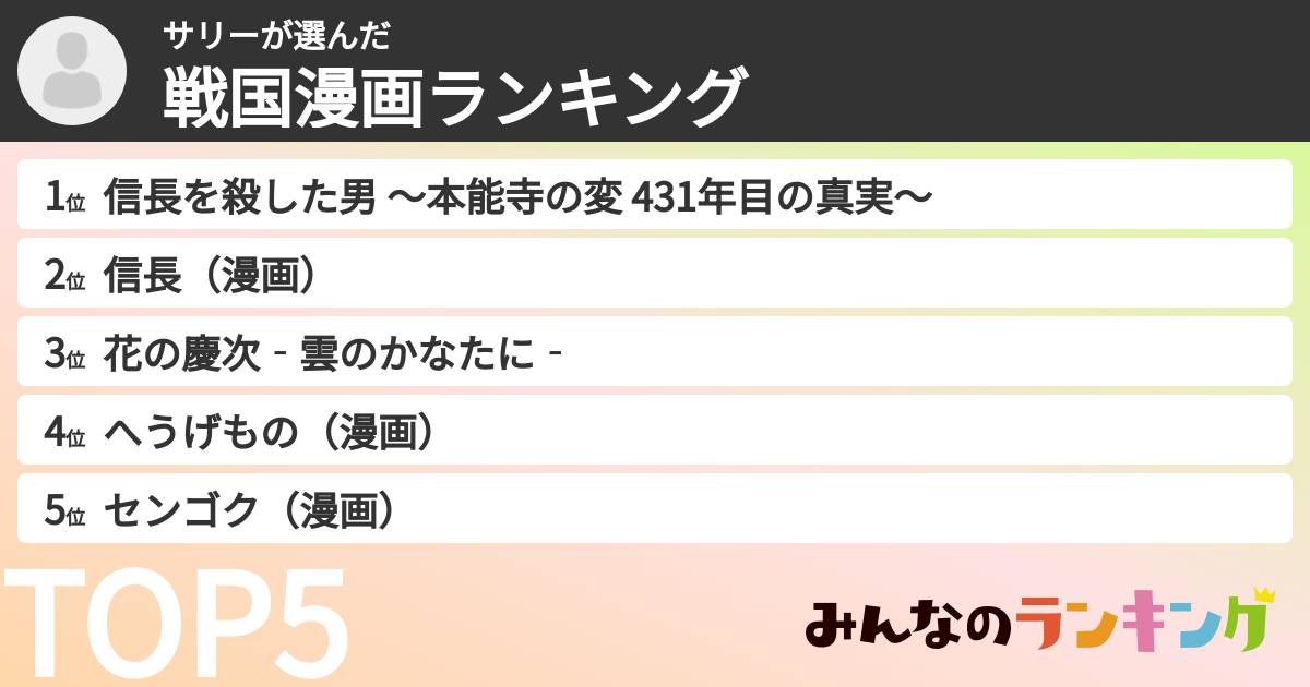 サリーさんの「戦国漫画ランキング」