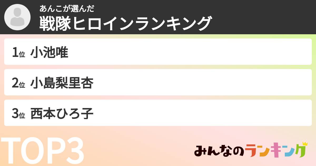 あんこさんの「戦隊ヒロインランキング」