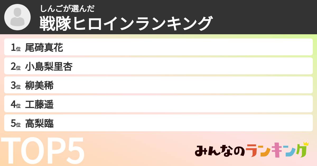 しんごさんの「戦隊ヒロインランキング」
