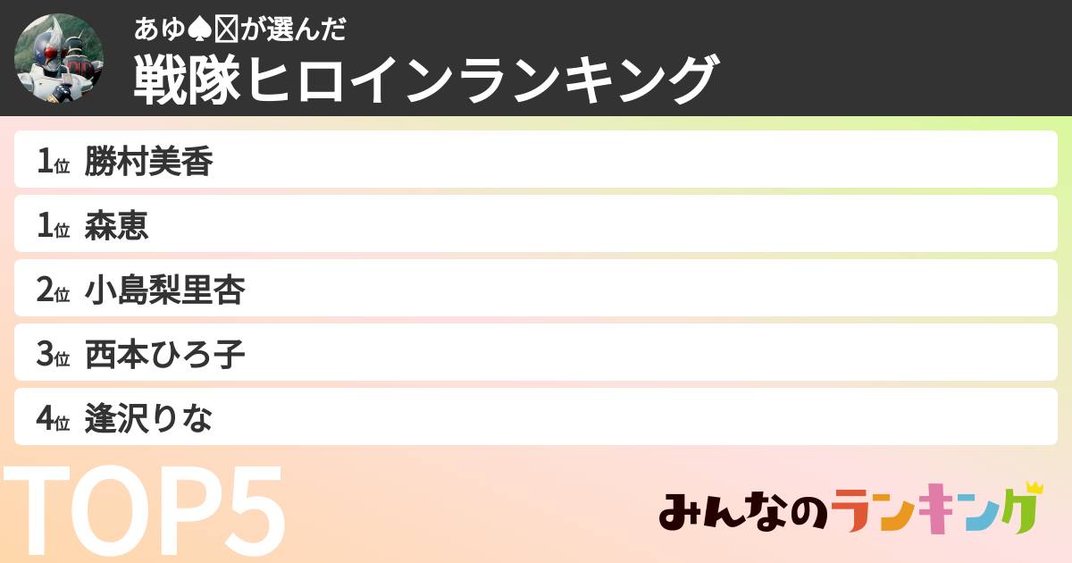 あゆ♠️❤️さんの「戦隊ヒロインランキング」