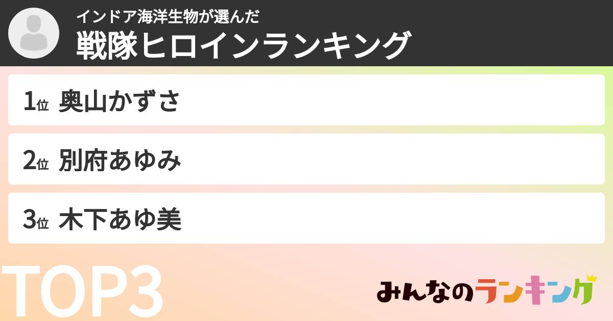 インドア海洋生物さんの「戦隊ヒロインランキング」