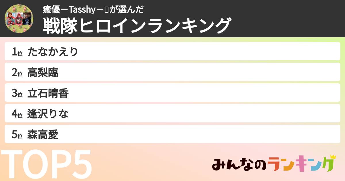 癒優－Tasshy－🥗さんの「戦隊ヒロインランキング」